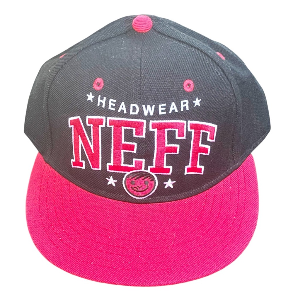 Vintage NEFF Headwear Hat Cap Red Black Snap Back Logo Happy Face Skater Men NEW